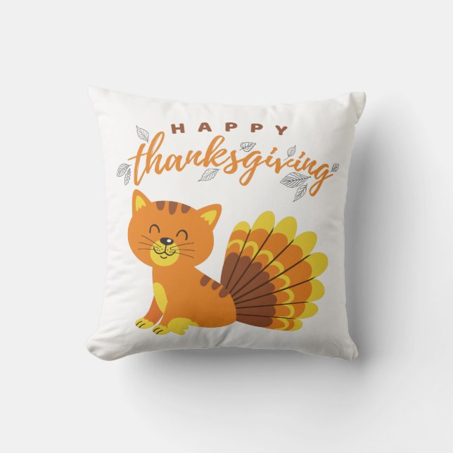 Happy Thanksgiving Cat Türkei Kissen (Vorderseite)