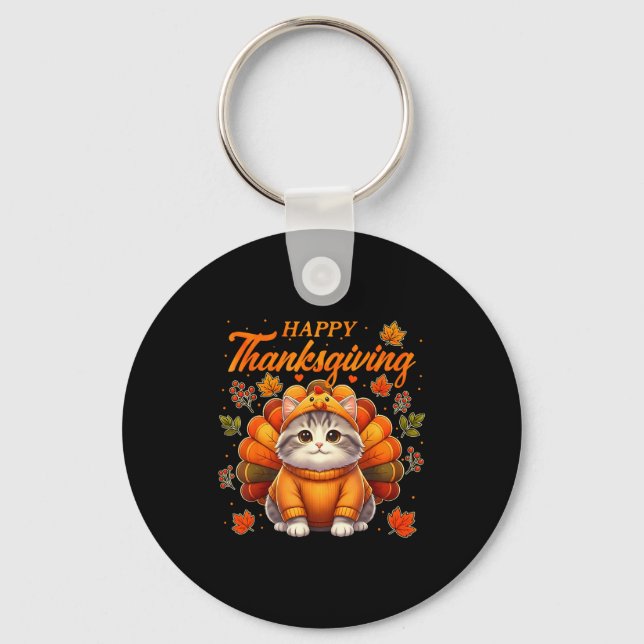 Happy Thanksgiving Cat Turkey Day Autumn Fall Men  Schlüsselanhänger (Vorderseite)