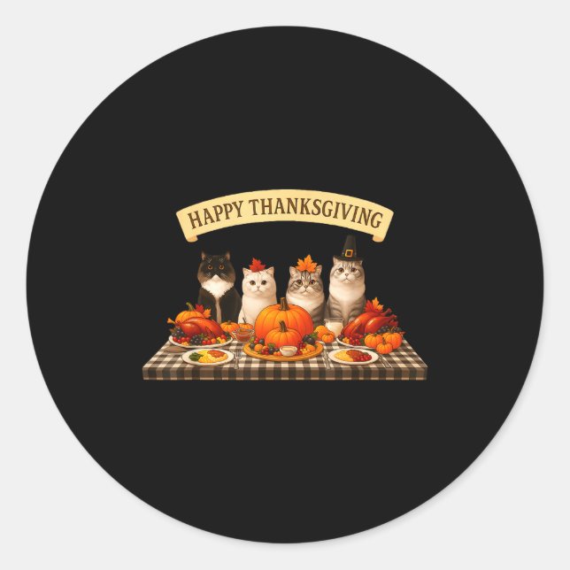 Happy Thanksgiving Cats Dinner Feast Fall Men Wome Runder Aufkleber (Vorderseite)