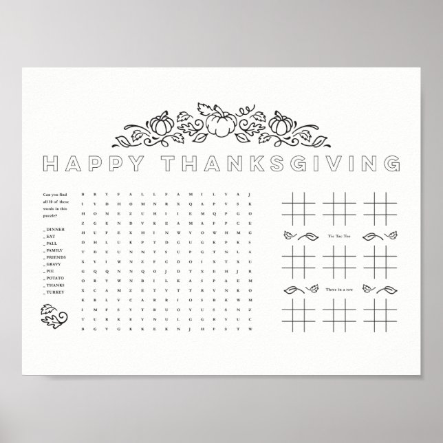 Happy Thanksgiving Children Colour Activity Tischs Poster (Vorne)