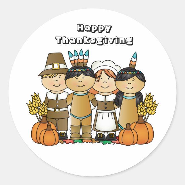Happy Thanksgiving Children Runder Aufkleber (Vorderseite)