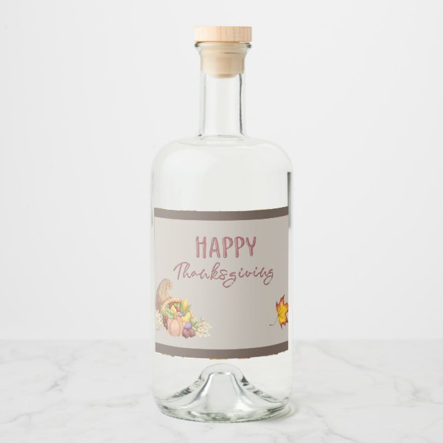 Happy Thanksgiving Cornucopia Basket Herbstlaube Alkoholflaschenetikett (Vorderseite)