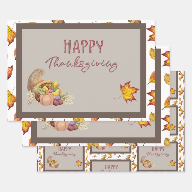 Happy Thanksgiving Cornucopia Basket Herbstlaube Geschenkpapier Set (Set)
