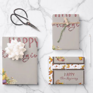 Happy Thanksgiving Cornucopia Basket Herbstlaube Geschenkpapier Set