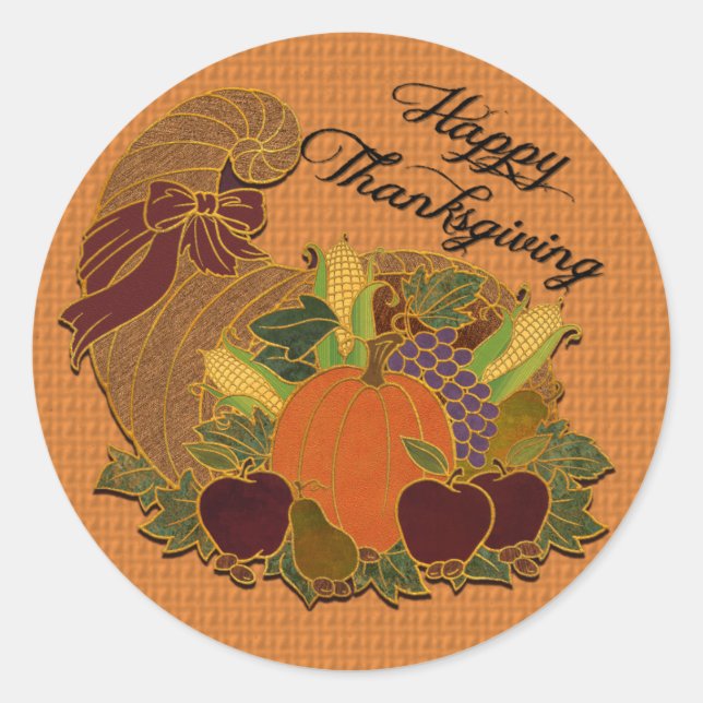 Happy Thanksgiving Cornucopia Orange Stickers (Vorderseite)