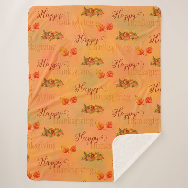 Happy Thanksgiving Cornucopia Sherpa Fleece Blanke Sherpadecke (Vorderseite)