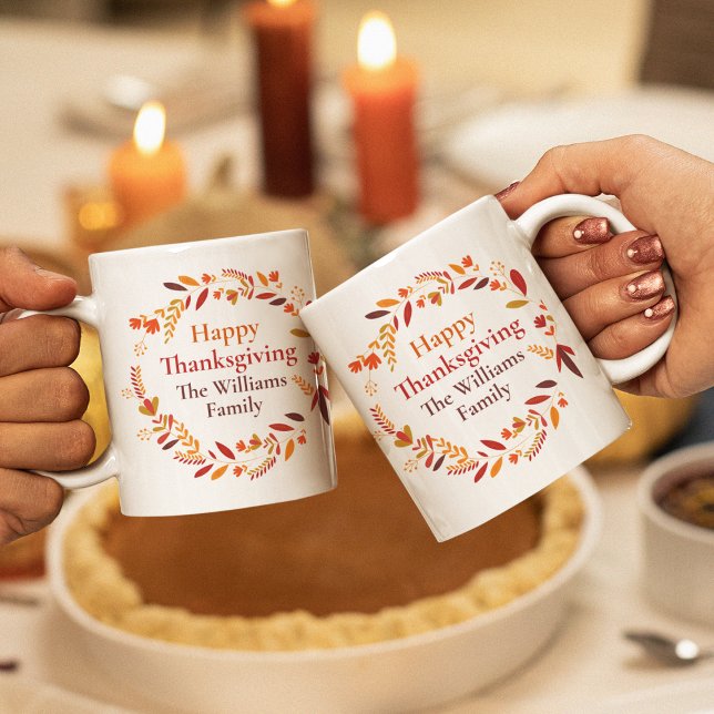Happy Thanksgiving Custom Herbst Leaf Kranz Kaffeetasse (Von Creator hochgeladen)