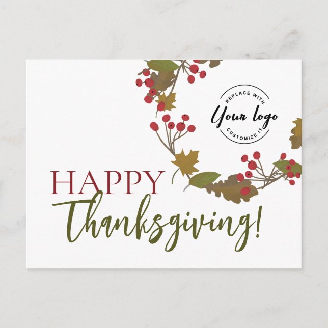 Happy Thanksgiving Custom Logo Fall botanicals Postkarte (Vorderseite)