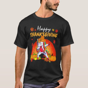Happy Thanksgiving Dabbing Einhorn Pilgrim Kostüm T-Shirt