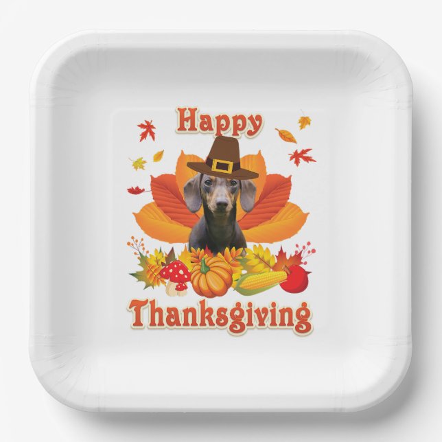 Happy Thanksgiving Dackel Hundebesitzer Pet Lover Pappteller (Vorderseite)