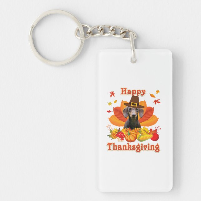 Happy Thanksgiving Dackel Hundebesitzer Pet Lover Schlüsselanhänger (Vorderseite)