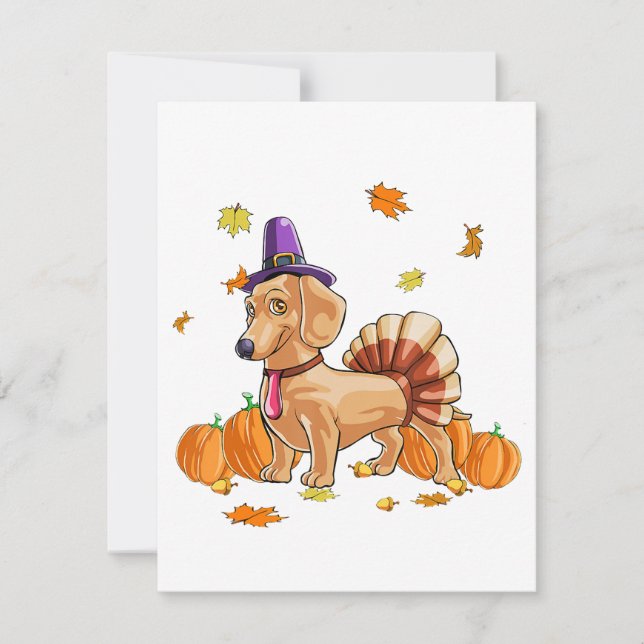 Happy Thanksgiving Dackel Türkei Kostüm T Spaß Einladung (Vorderseite)