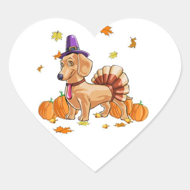 Happy Thanksgiving Dackel Türkei Kostüm T Spaß Herz-Aufkleber (Vorderseite)
