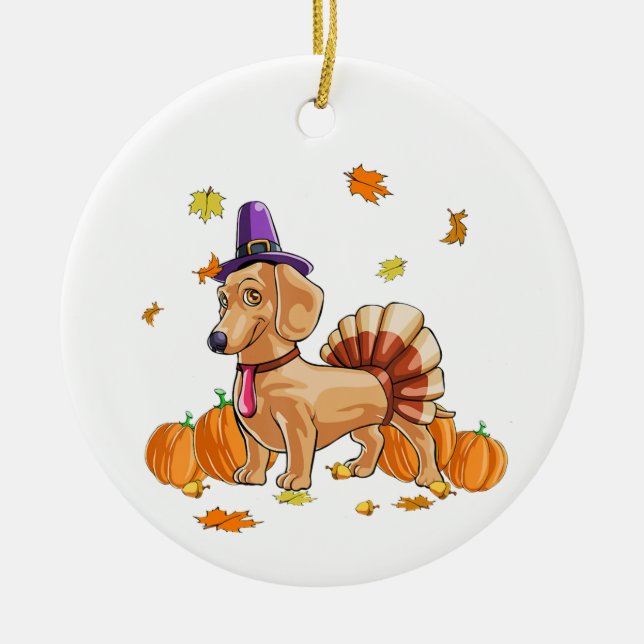 Happy Thanksgiving Dackel Türkei Kostüm T Spaß Keramik Ornament (Vorne)