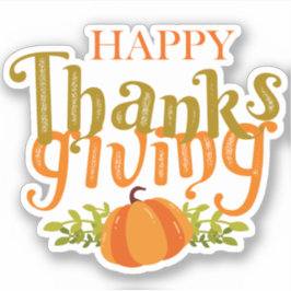 Happy Thanksgiving Dark Brown Fall Yellow Pumpkin Aufkleber