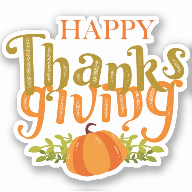 Happy Thanksgiving Dark Brown Fall Yellow Pumpkin Aufkleber (Vorderseite)