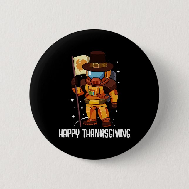 Happy Thanksgiving Day Astronaut Türkei Flag Fall Button (Vorderseite)