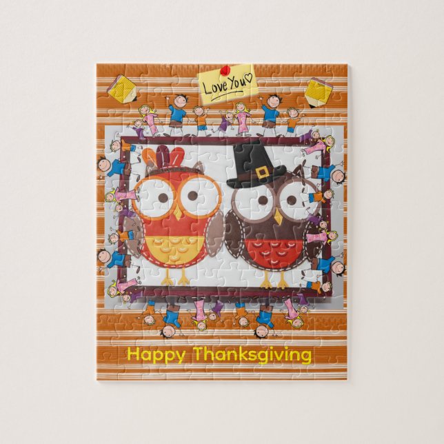 Happy Thanksgiving Day Jigsaw Puzzle Owls (Vertikal)