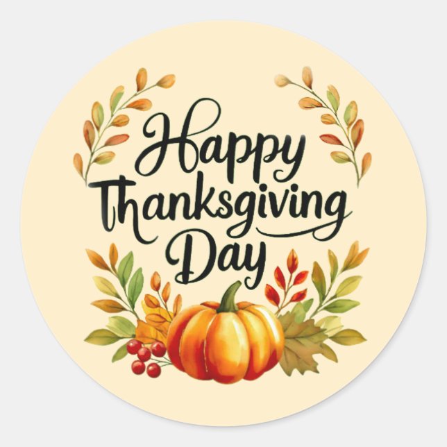 Happy Thanksgiving Day Pumpkin and Leaves Sticker (Vorderseite)