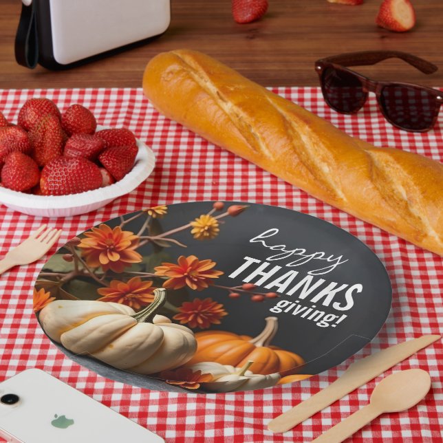 Happy Thanksgiving Day Pumpkin-Blume Pappteller (Picknick)