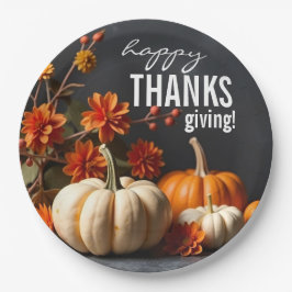 Happy Thanksgiving Day Pumpkin-Blume Pappteller