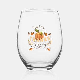 Happy Thanksgiving Day Pumpkin stilechtes Weinglas Weinglas Ohne Stiel