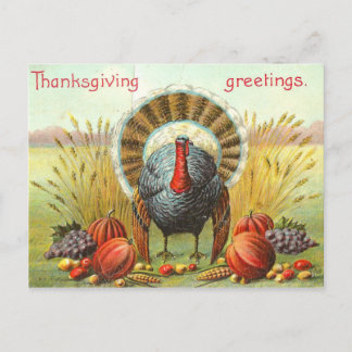 Happy Thanksgiving-Day Truthahn mit Kürbis Postkarte