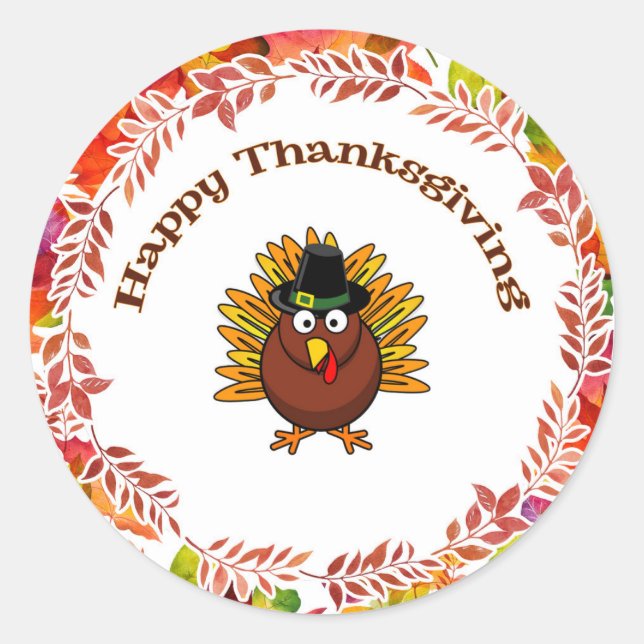 Happy Thanksgiving Die Türkei umgab Herbstlaube Runder Aufkleber (Vorderseite)