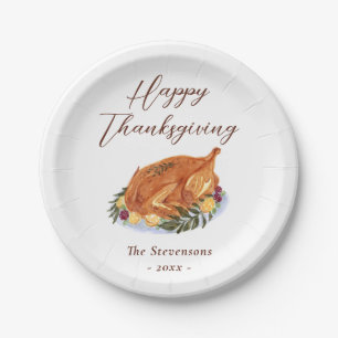 Happy Thanksgiving Dinner Türkei Wasserfarbe Rusti Pappteller