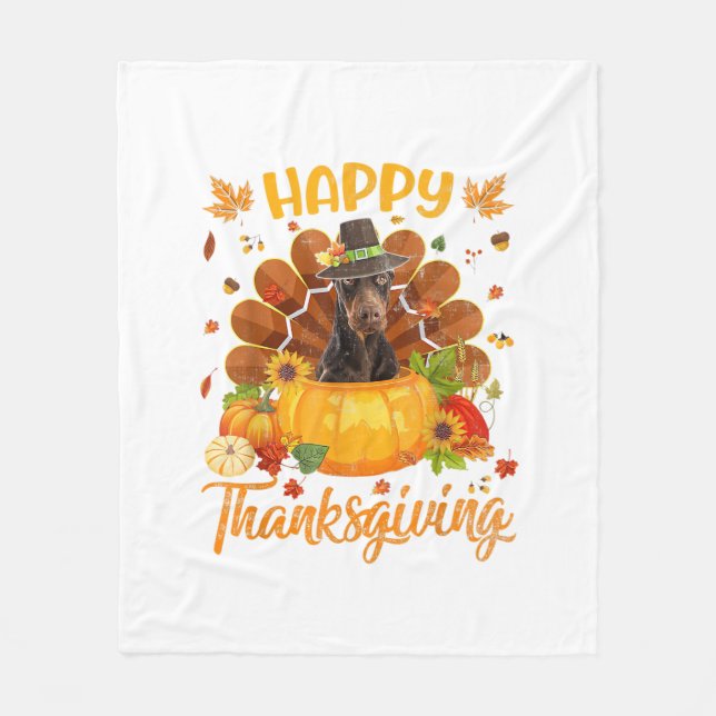 Happy Thanksgiving Doberman Dog Türkei Pumpkin Fleecedecke (Vorderseite)
