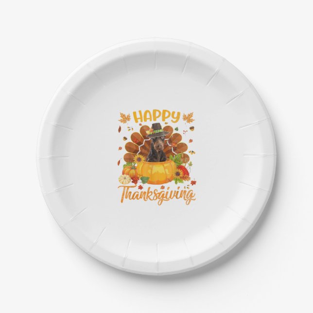 Happy Thanksgiving Doberman Dog Türkei Pumpkin Pappteller (Vorderseite)