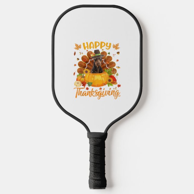 Happy Thanksgiving Doberman Dog Türkei Pumpkin Pickleball Schläger (Vorderseite)