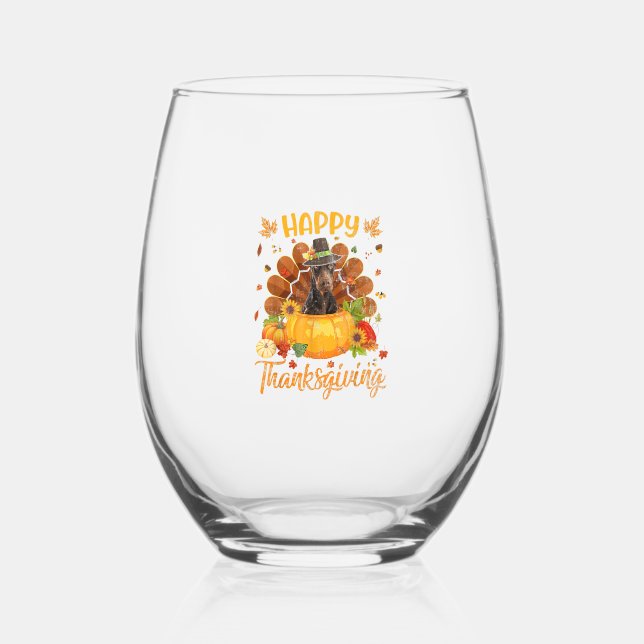 Happy Thanksgiving Doberman Dog Türkei Pumpkin Weinglas Ohne Stiel (Vorderseite)