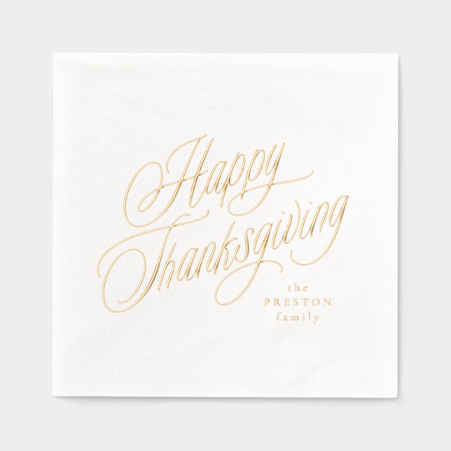Happy Thanksgiving einfache, elegante Drehbuch Servietten Mit Folie (Vorderseite)