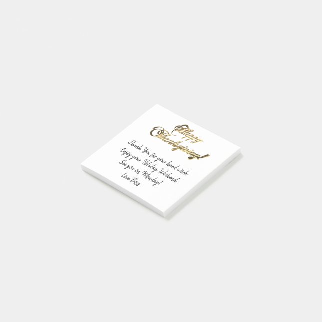 Happy Thanksgiving Elegante Imitate Goldener Foil  Post-it Klebezettel (angewinkelt)