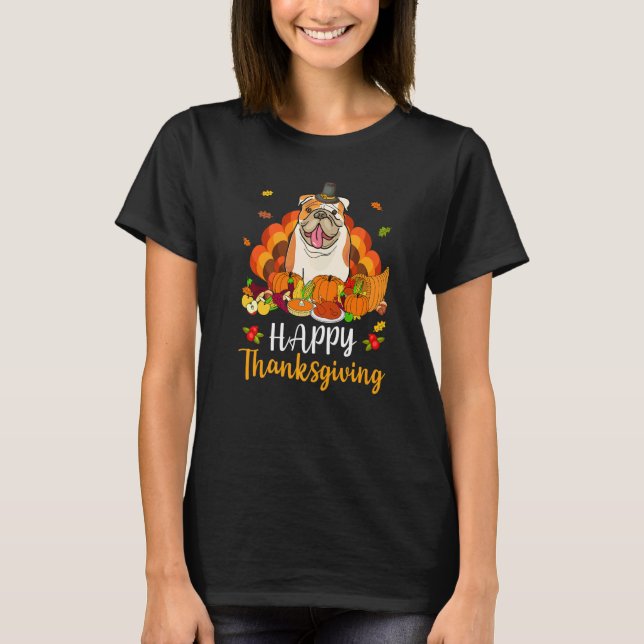 Happy Thanksgiving English Bulldog Dog Turkey Pet T-Shirt (Vorderseite)