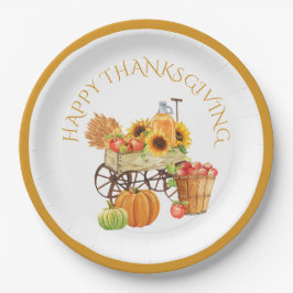 Happy Thanksgiving Ernte Blume und produzieren Pappteller