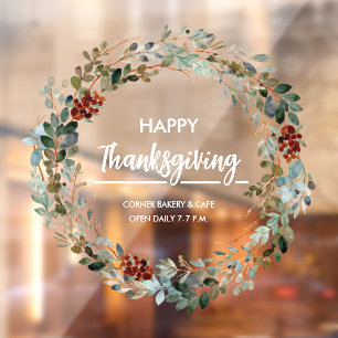 Happy Thanksgiving Evergreen Eucalyptus Floral Fensteraufkleber