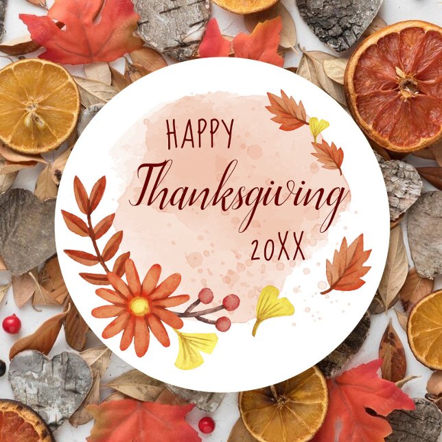 Happy Thanksgiving Fall Classic Round Sticker (Von Creator hochgeladen)