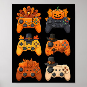 Happy Thanksgiving Fall Gaming Controller Türkei Poster