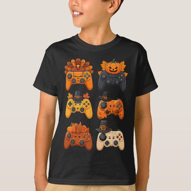 Happy Thanksgiving Fall Gaming Controller Türkei T-Shirt (Vorderseite)