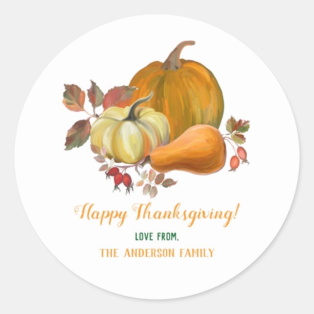 Happy Thanksgiving Fall Harvest Pumpkins Foliage Runder Aufkleber (Vorderseite)