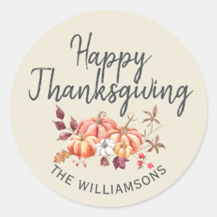 Happy Thanksgiving Fall Pumpkin Antike Weiß Runder Aufkleber