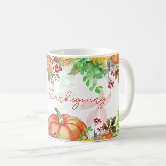 Happy Thanksgiving Fall Pumpkin Floral Kaffeetasse (VorderseiteRechts)
