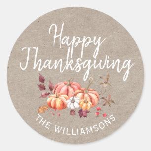Happy Thanksgiving Fall Pumpkin Kraft Paper Runder Aufkleber