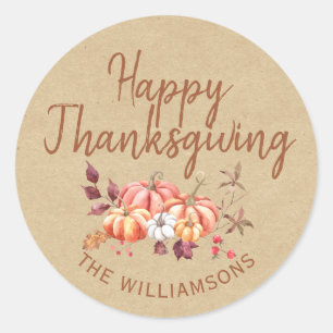 Happy Thanksgiving Fall Pumpkin Kraft Paper Runder Aufkleber