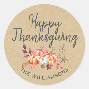 Happy Thanksgiving Fall Pumpkin Kraft Paper Runder Aufkleber