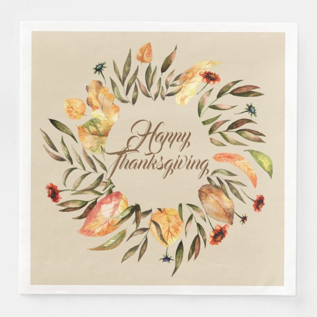 Happy Thanksgiving Fall Wreath Napkins Serviette (Vorderseite)