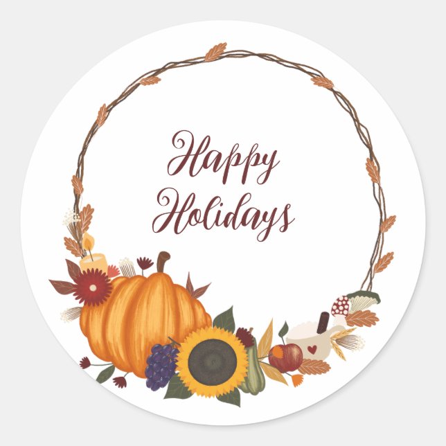 Happy Thanksgiving Fall Wreath Runder Aufkleber (Vorderseite)