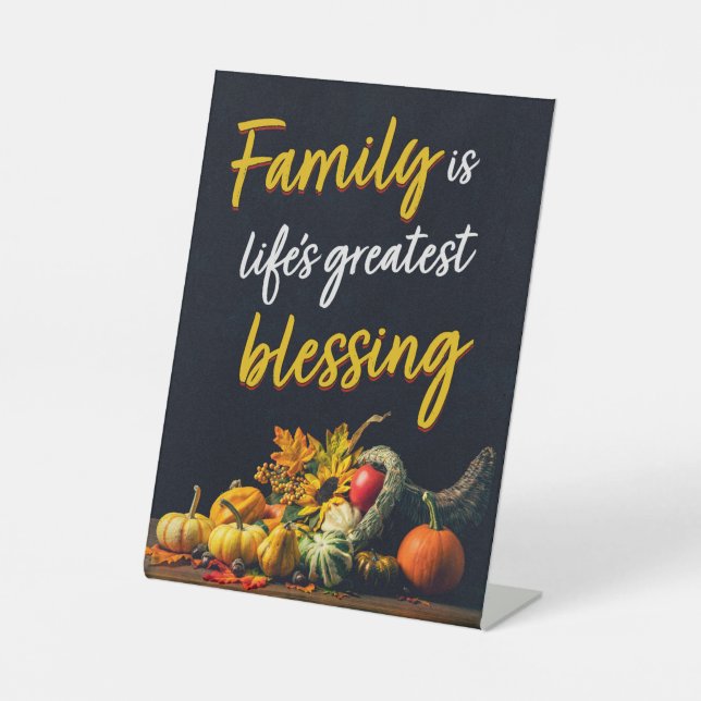 Happy Thanksgiving Familie Schönes Cornucopia Sockelschild (Vorderseite)